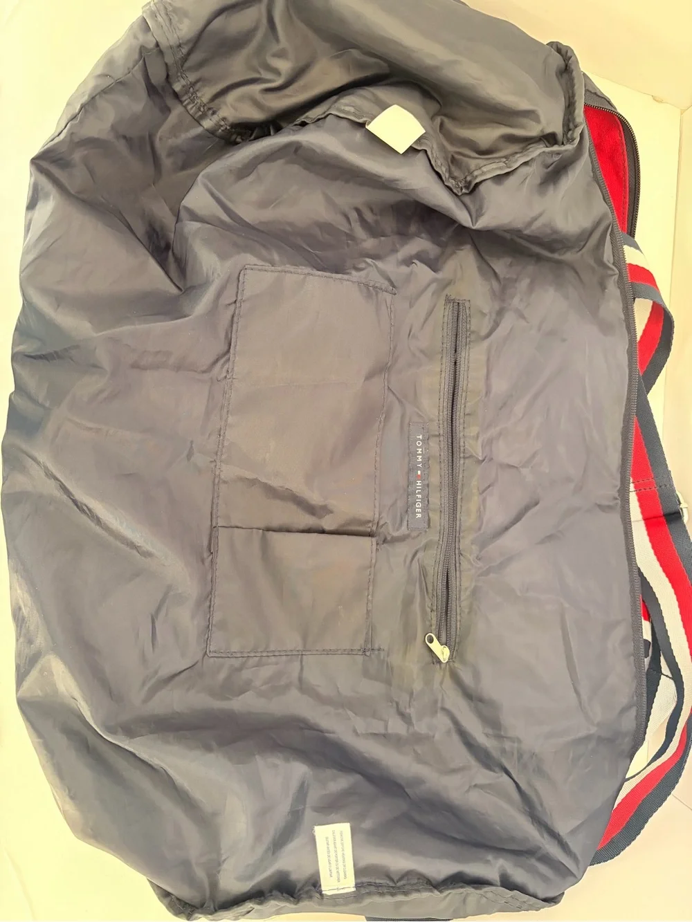 Tommy Hilfiger Red, Navy & White Canvas Duffel with Striped Handles